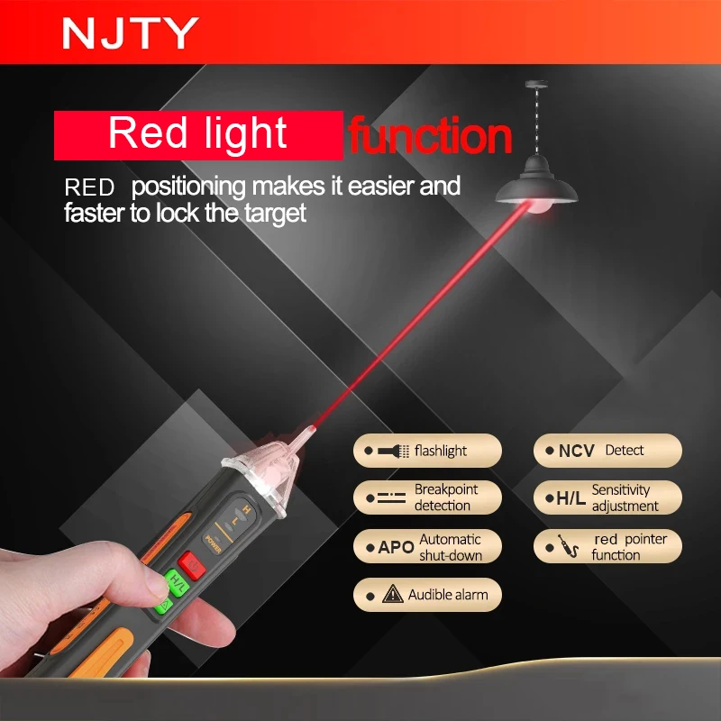 Non-Contact AC Voltage Tester 12-1000V Circuit Breakpoint Finder Sensitivity Adjustable Empty FireWire Tester LCD Electroscope