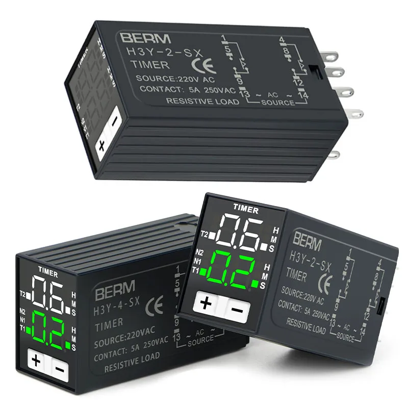 H3Y-2 Delay Relay 220V 24V Dual Time with Base Small Digital Display Cycle Time Control Delayer H3Y-4 Liquid Crystal Time Relay
