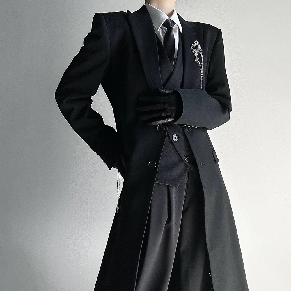 Mens Dark Retro British Trench Coat Casual Suit Spring Streetwear Fashion Youth Trendy Mid-Length Top Men'S Clothing 2026 New