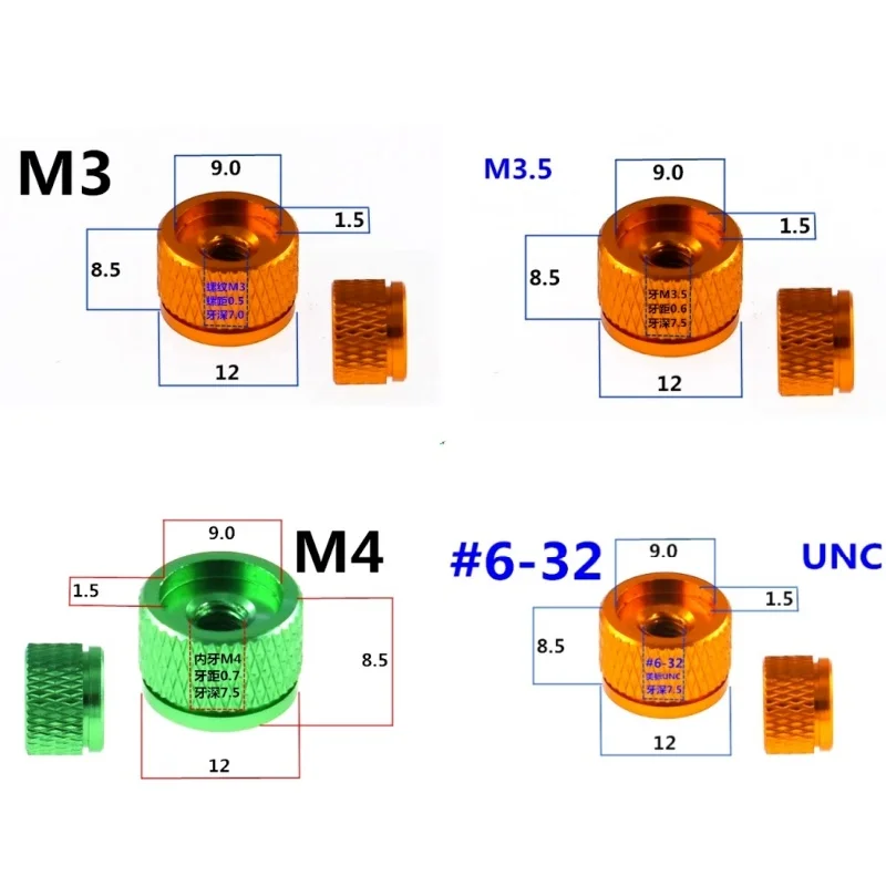 2pcs Hand Tighten Nuts M3 M3.5 M4 6#-32 Aluminum Alloy Knurled Thumb Nut Single-pass Nuts Computer Host Box