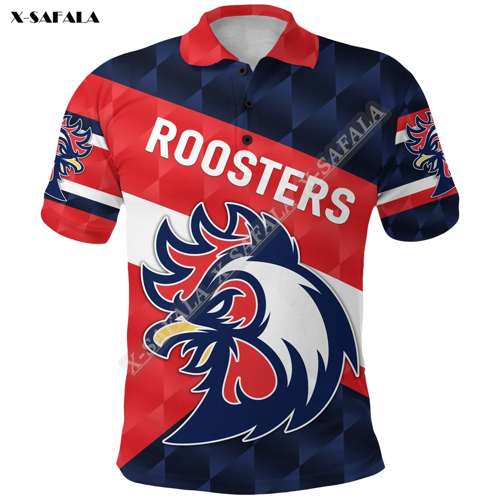 Australian Rugby Rooster Rabbitohs Eels Sport 3D Full Print Men Polo Shirt Top Tee Short Sleeve Breathable Fashion High Class