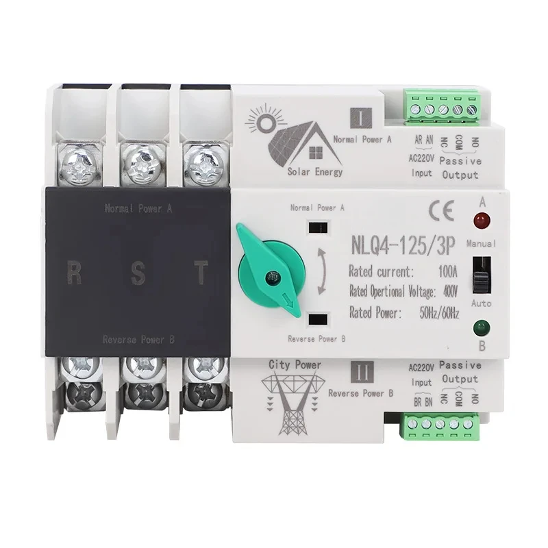 

Solar ATS Transfer Switch 230V Uninterrupted Power For PV Inverters 2P 125A Dual Power Automatic Changeover For Home Solar