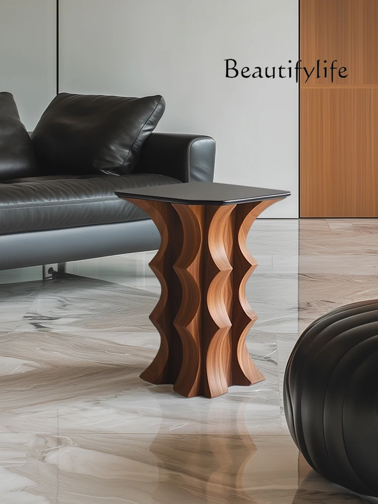 

Wave pattern art solid wood edge table high-end living room sofa small coffee table bedroom bedside small side table