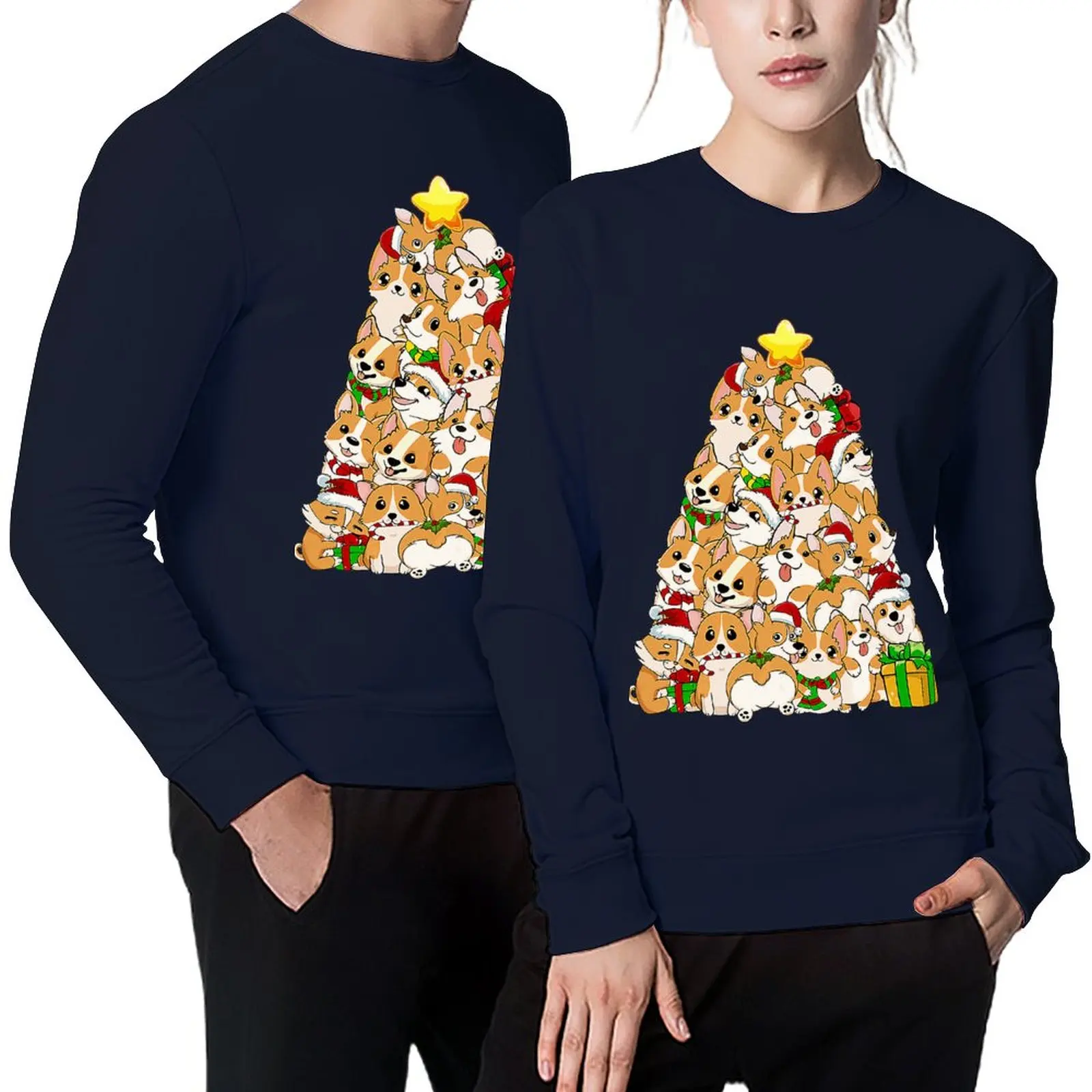 

Cotton Corgi Christmas Tree Dog Santa Merry Corgmas Xmas Gifts Men Casual Thickened Adult Fleece Crewneck Sweatshirt Tops