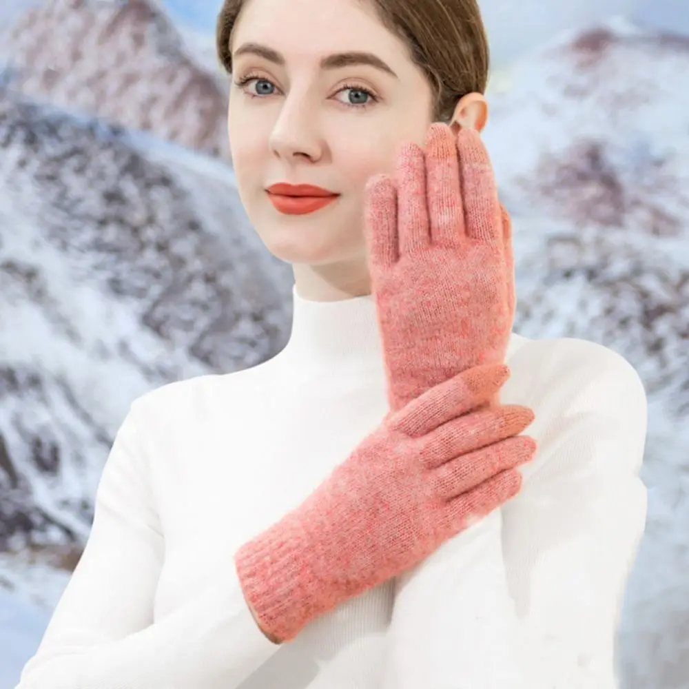 

Fashion Solid Color Women Knitted Gloves Thicken Windproof Warm Mittens Full Finger Thermal Touch Screen Gloves Driving