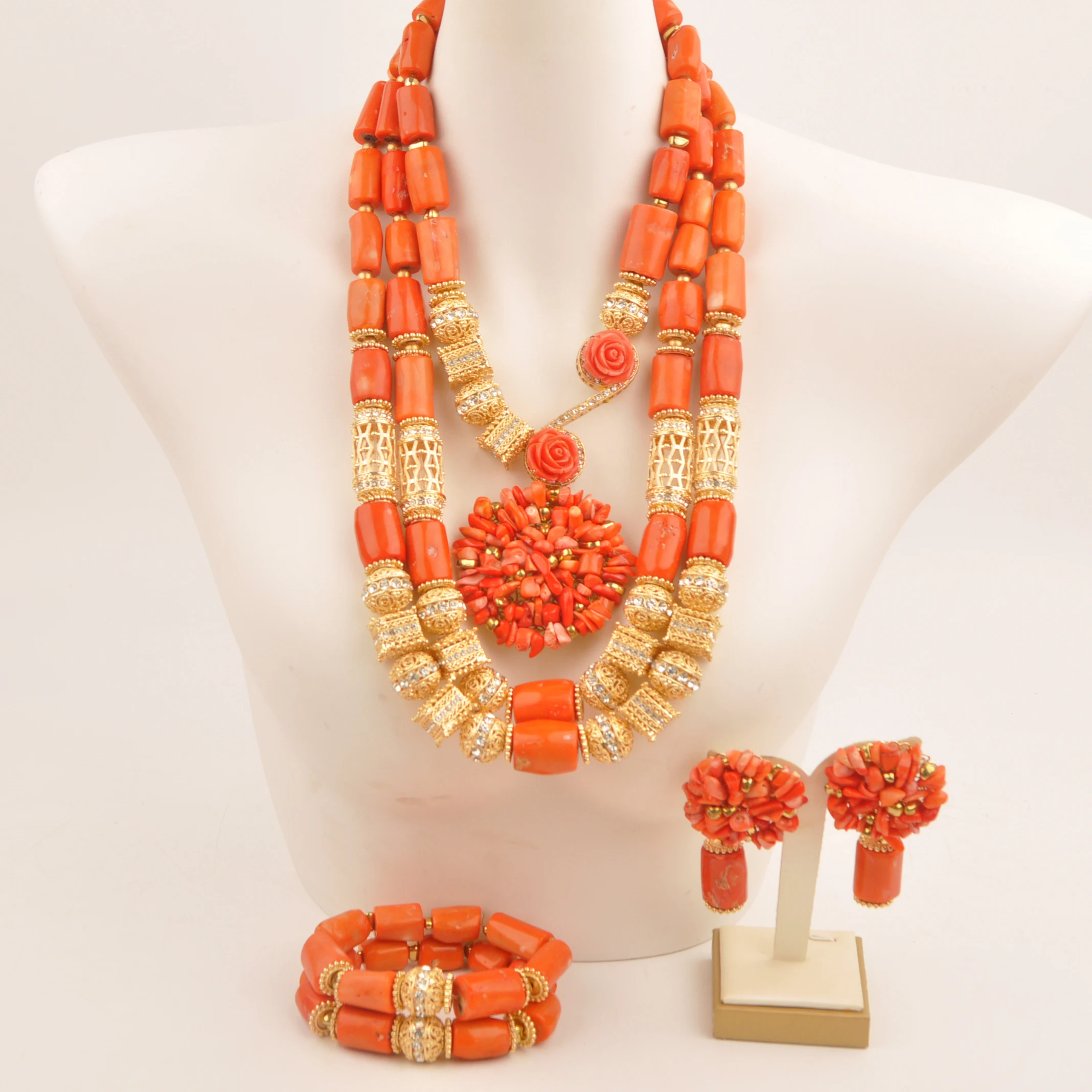 Fashion African Jewelry Set Nature orange coral bead necklace set jewelry for weddings