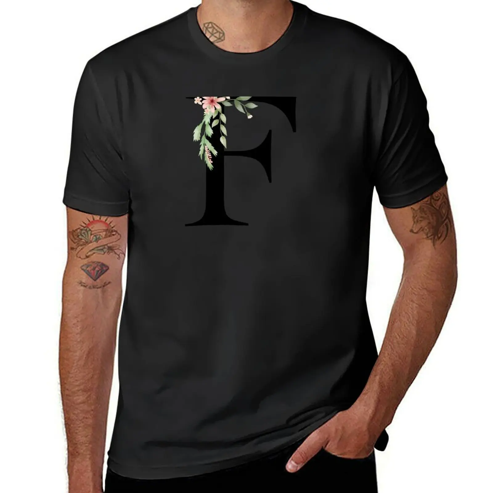 Botanical letter F T-Shirt for a boy graphics customizeds shirts graphic tees men clothes