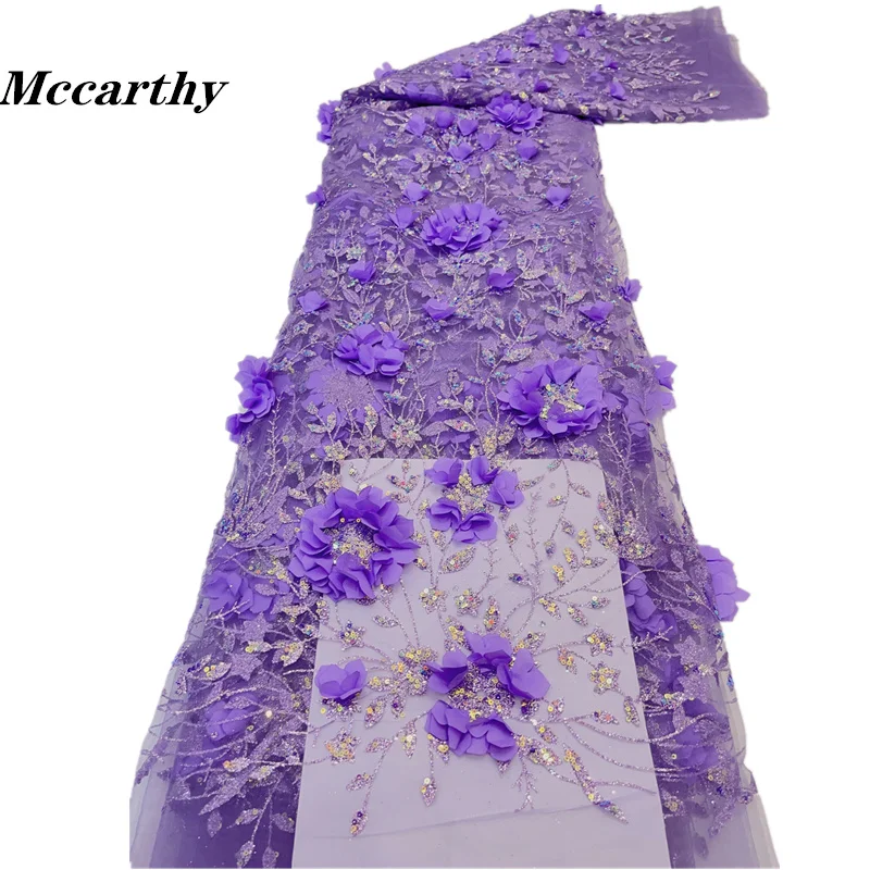 

Mccarthy African 3D Flowers Fabric 5 Yards 2023 High Quality Glue Sequins Embroidered French Nigerian Lace Fabric For Wedding