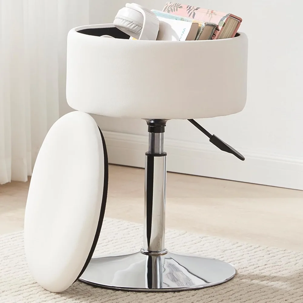 Adjustable Ottoman Stool White Vanity Stool Vanity Chair for Makeup Room Stool Chair with Storage Makeup Stools for Bathroom