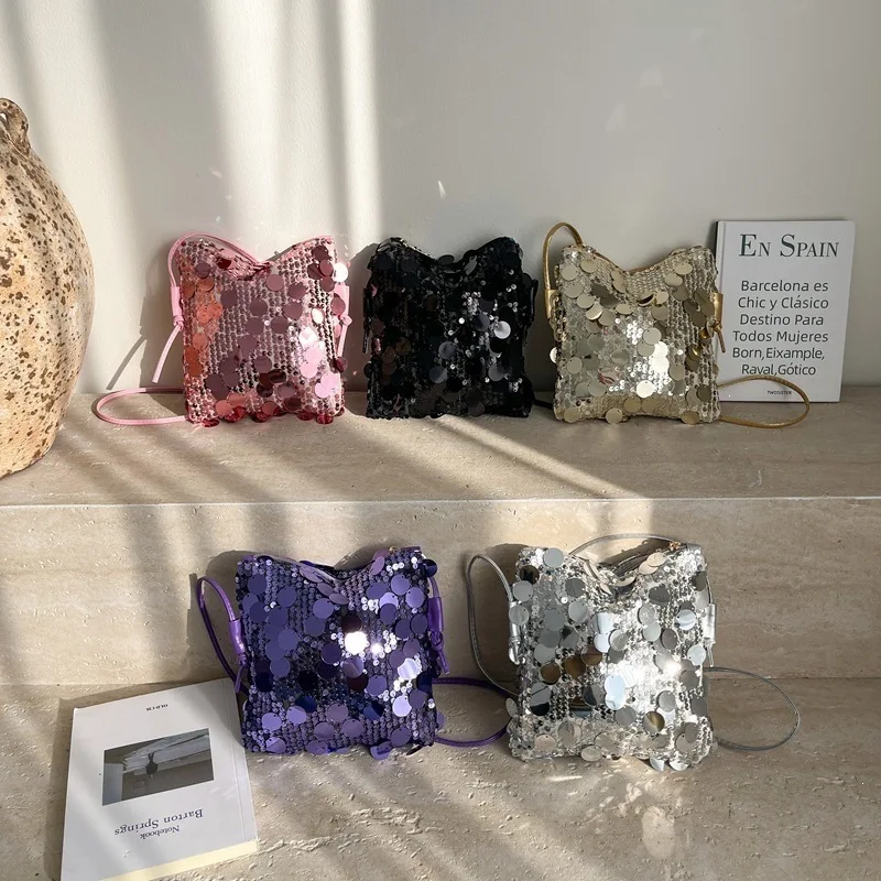 1pcs Simple Shoulder Crossbody Handbag Sparkly Square Mini Bag Daily Travel Casual Phone Storage Ladies Cross Purse
