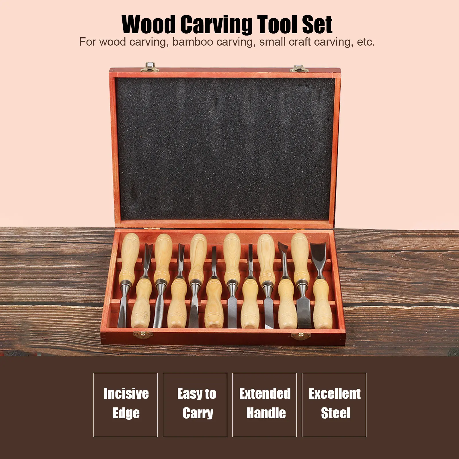 

Wood Carving Tools Carving Chisel Set Wood Carving Tools CRV Blade Wooden Handle Engraving Chisel Set for DIY Handicrafts