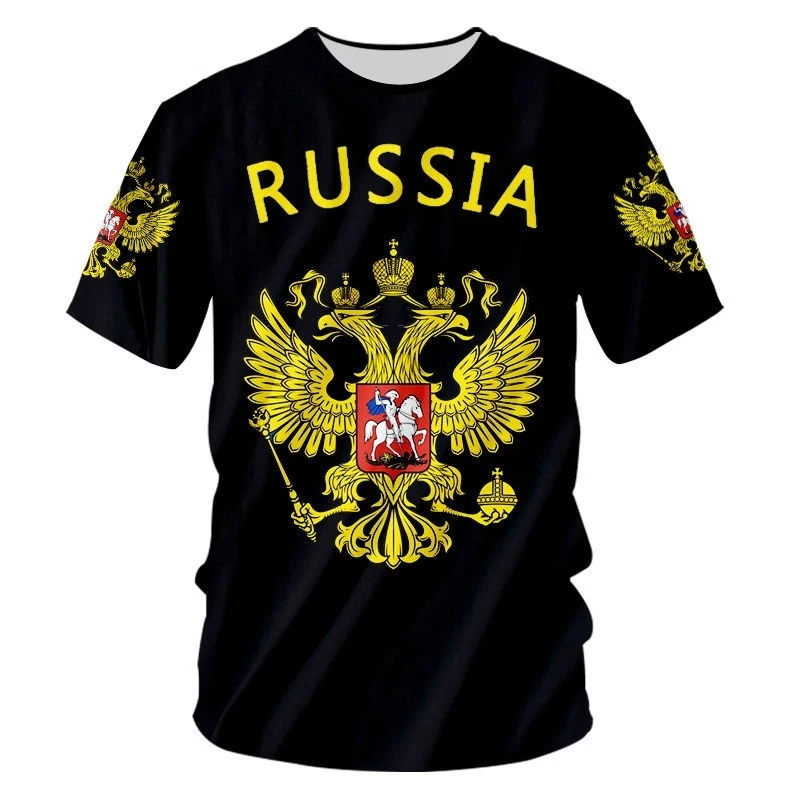 Russia Men\'s T Shirt Casual Summer Round Neck Russian Flag Short Sleeved Topstees Men\'s Clothing Streetwear Oversized T-Shirt