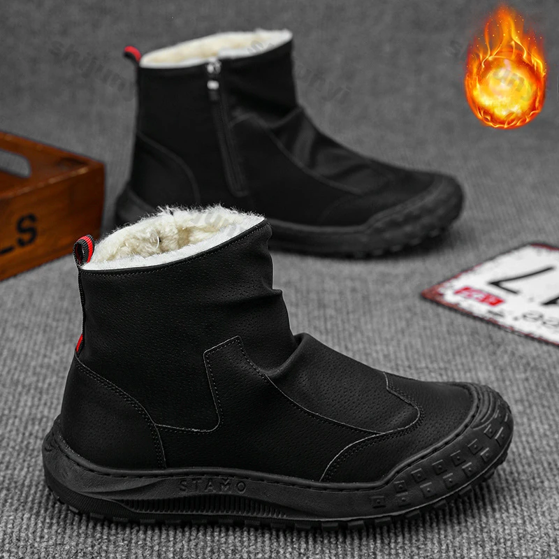 Herrenstiefel 2025, Winter-Plüsch-High-Top, trendige, rutschfeste, warme Baumwollschuhe für den Außenbereich, bequem, wasserdicht, kältebeständig, Schneestiefel