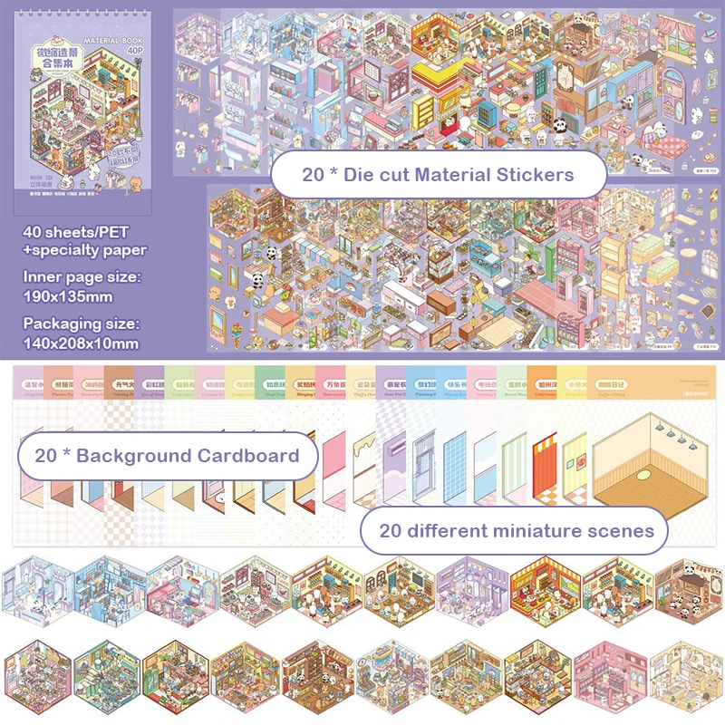 

6/10/20/40P 3D Miniature House Scenes Stickers Book Cute Kid Stickers Visual Journal Scene Stickers DIY Phone Scrapbook Stickers