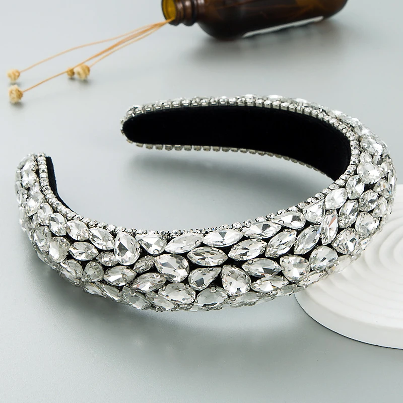 shiny colorful black full crystal padded hairbands rhinestone baroque headbands for women fashion wedding hair accessories