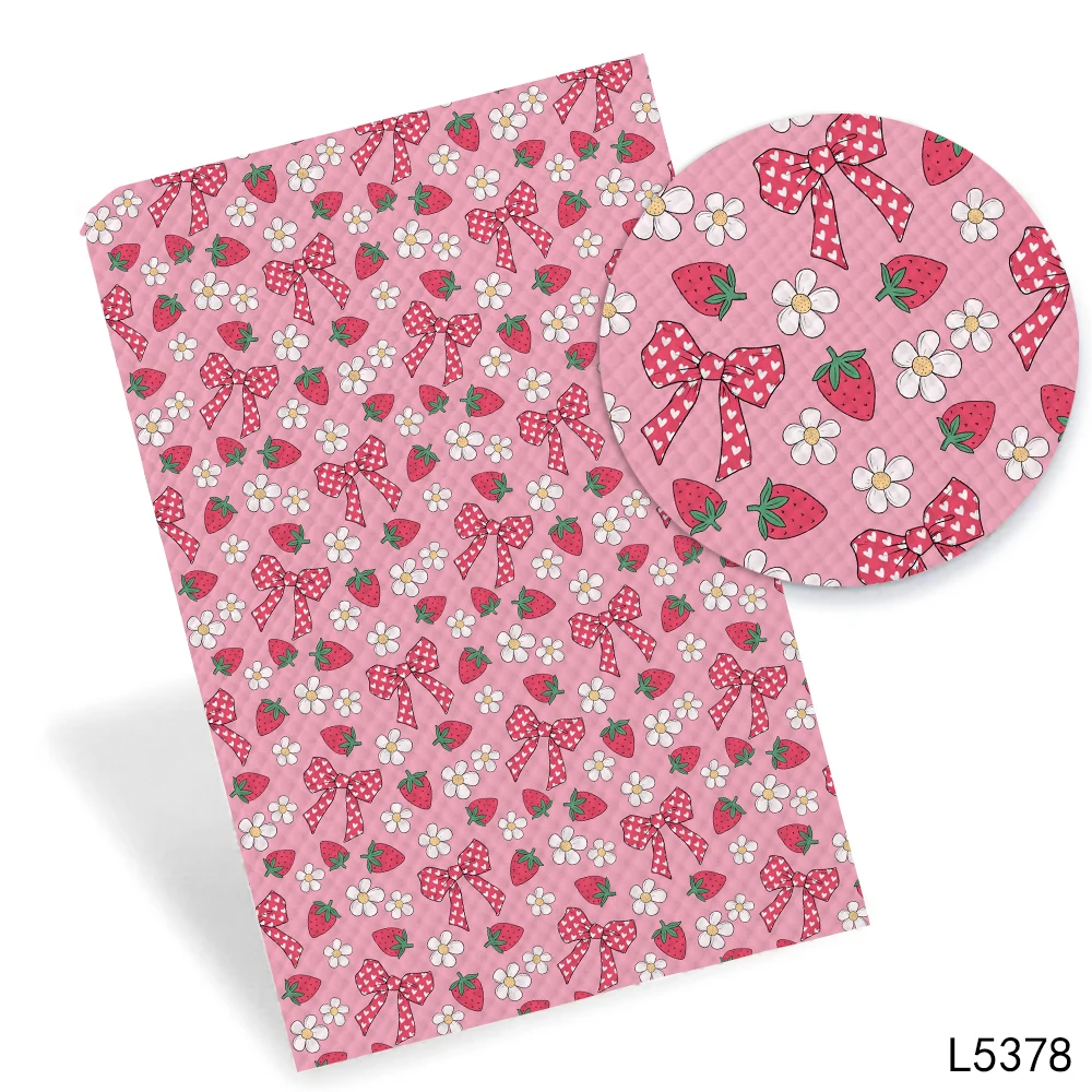 Strawberry Cherry Fruit Prints Faux leather for Hairbows DIY Handmade Materials