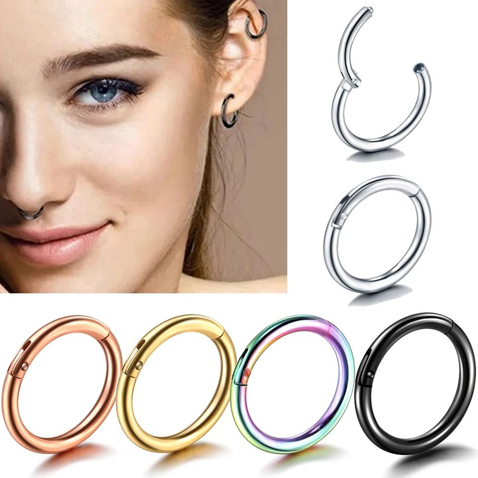 1Pc Steel Hinged Segment Nose Hoop Rings Septum Clicker Body Clips Ear Daith Hoop Earring Helix Piercing Body Jewelry 10G-20G