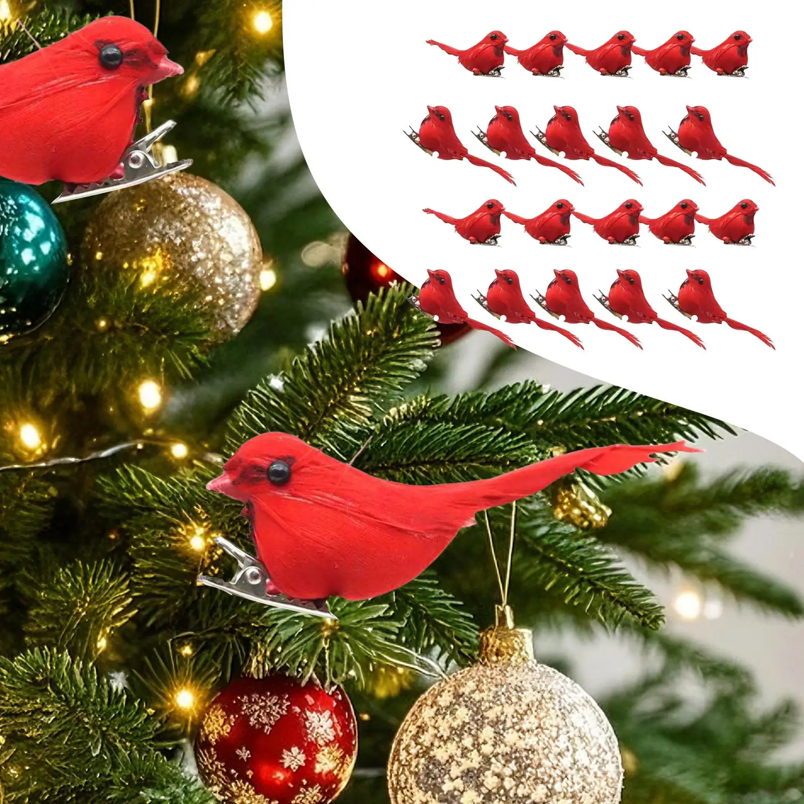 

Artificial Christmas Red Bird Ornaments Clip on for Fence Branches Landscape