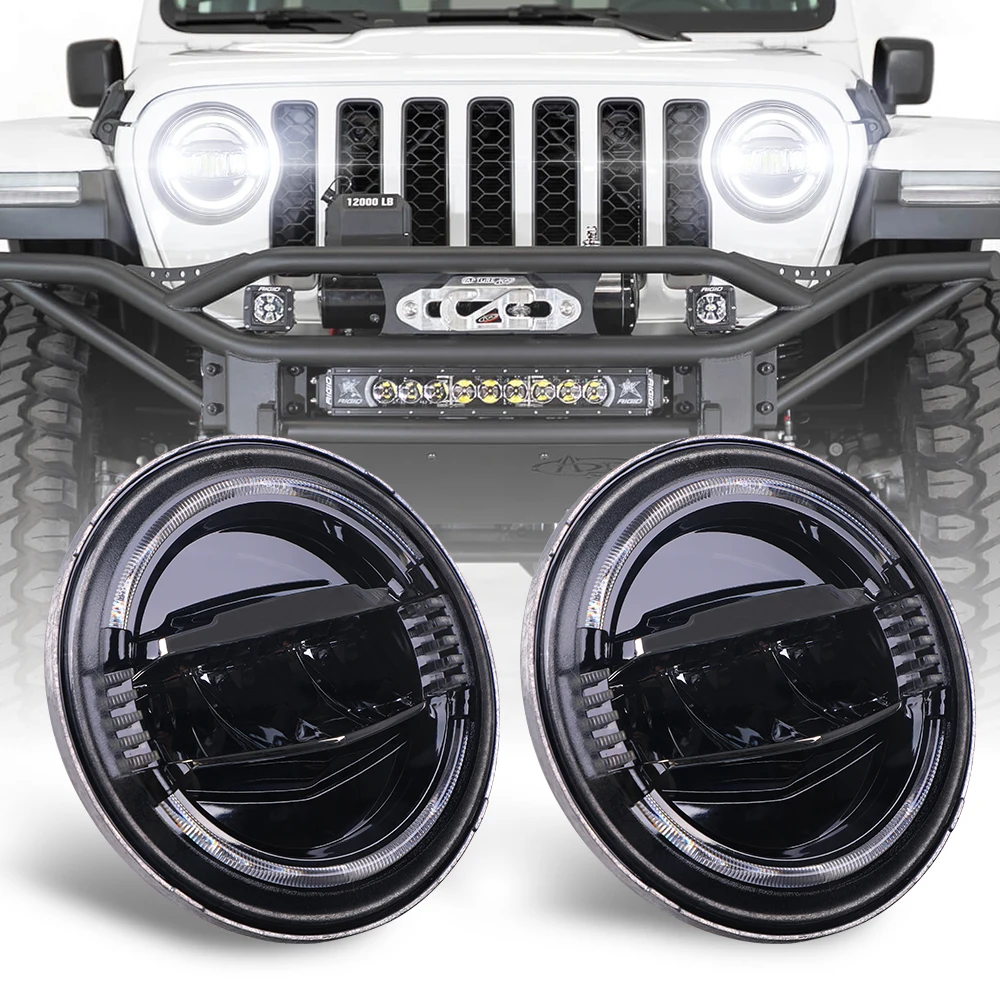 Automatisch verlichtingssysteem 60W ronde 7 inch LED blauwe halo koplamp witte DRL oranje knipperlicht grootlicht/dimlicht voor Jeep JK