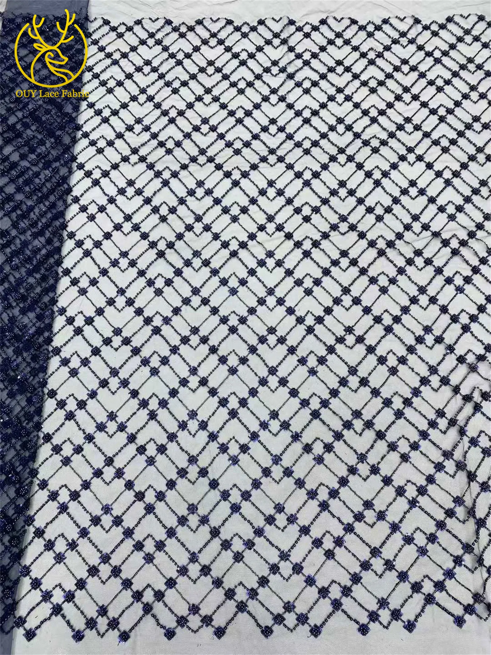 Champagner Luxus Afrikanischer Bräutigam Perlen-Spitzenstoff 2026 Hochwertige Spitze Brautkleid-Spitze Nigerianischer Pailletten-Spitzenstoff – Detail 12