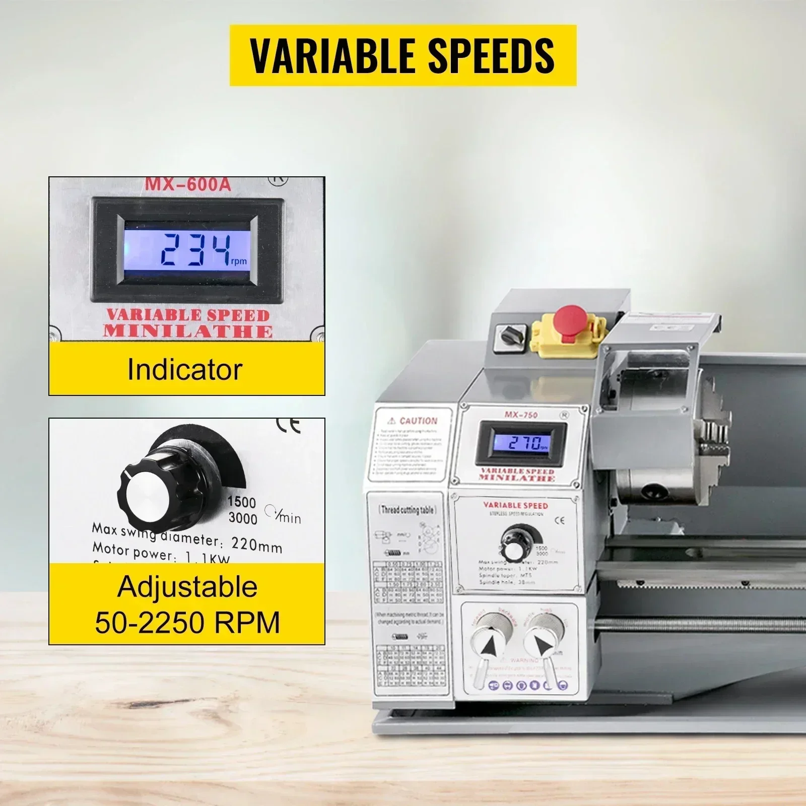 SIHAO Mini Metal Lathe Metal Mini Lathe Machine 220V 1100W Variable Speed Precision Small Mechanical Machine Industrial Lathe
