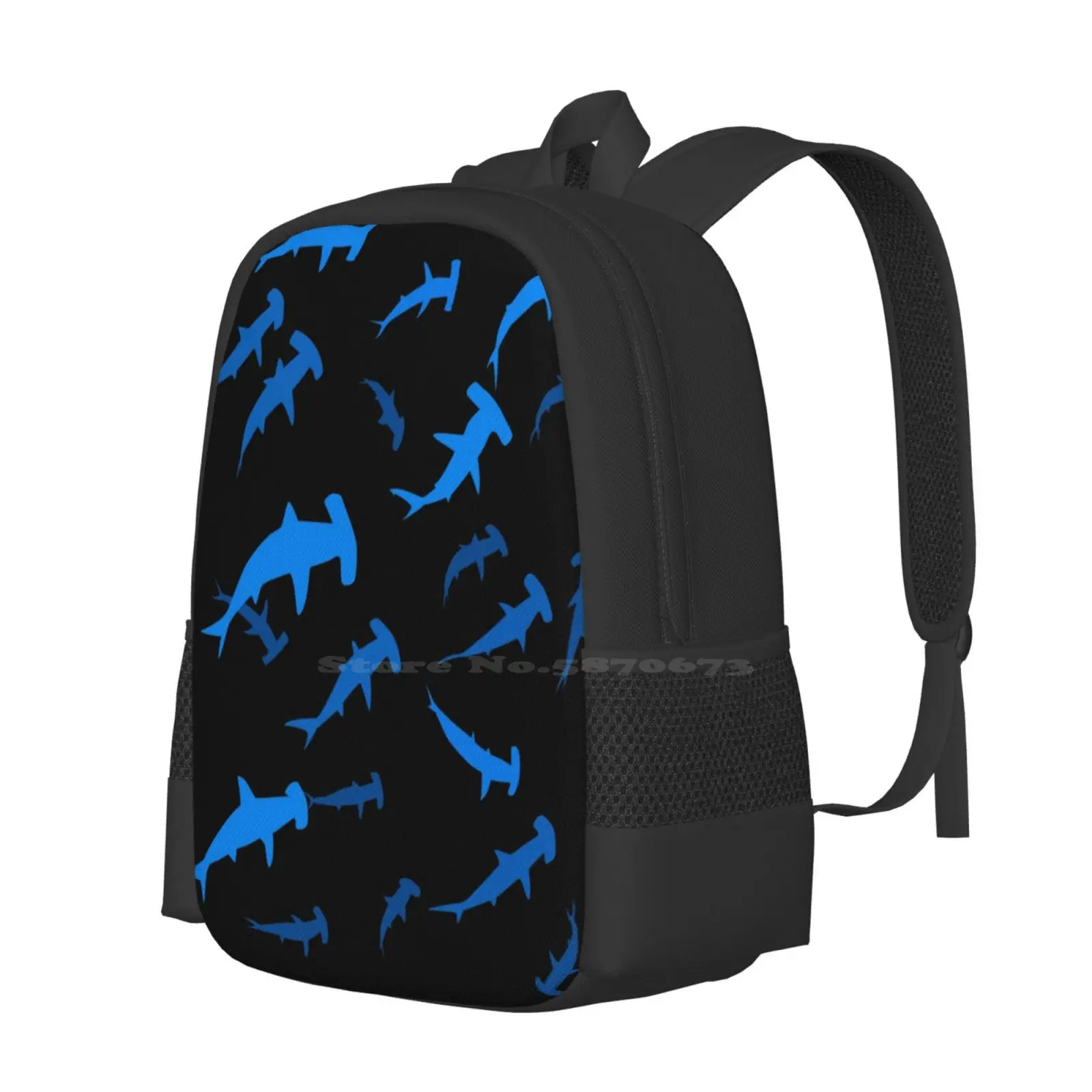 Hammerhead Shark Teen College Student Backpack Pattern Design Bags Shark Hammer Ocean Sea Water Fishes Tide Blue Nature