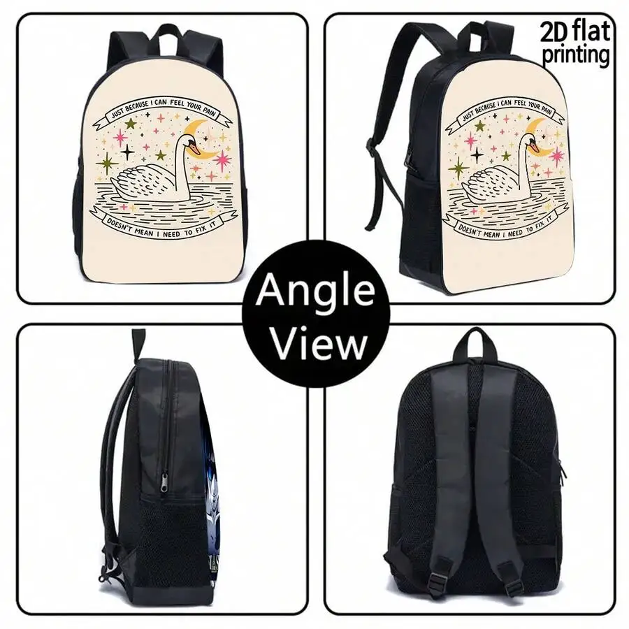 

Swan Print Lightweight Casual Backpack For Adults, Polyester Material With Adjustable Straps