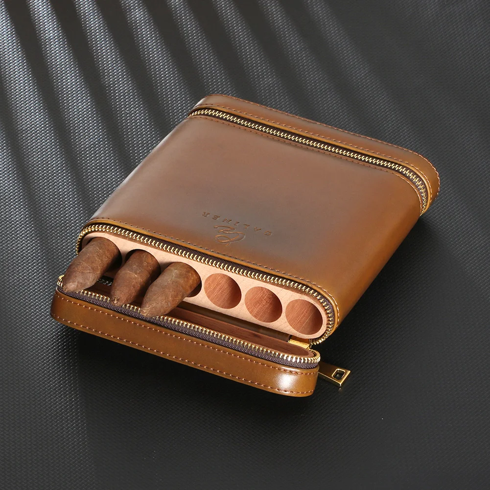 GALINER Cedar Wood Travel Humidor Cigar Leather Case Portable 6 Tubes W/ Cigar Humidifier Cigar Humidor Box Outdoor