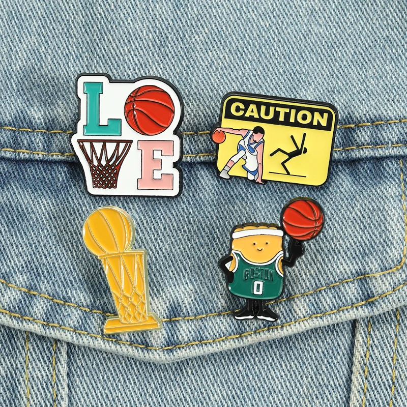 Basketball Humor Pin Funny Caution Sign Brooch with Team Player Design Accessory for Daily Wear Sports Fan Culture Style