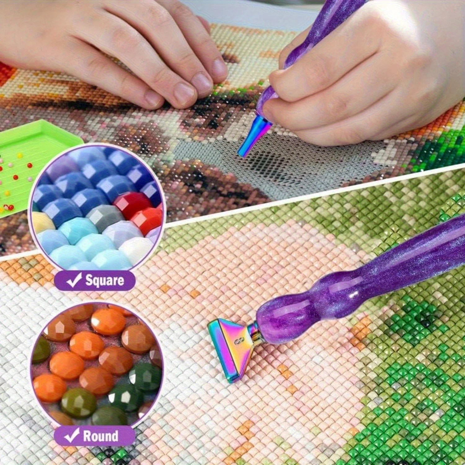 Zestaw narzędzi do malowania diamentami: brokatowy długopis w kształcie tykwy, plastikowy długopis, metalowe wiertła, 6 sztuk czerwonego kleju, 1 sztuka plastikowego pudełka, gwintowane wiertła do malowania diamentami.