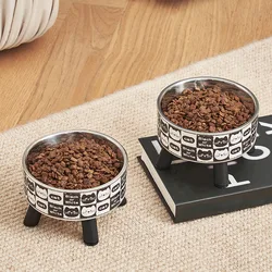 One piece cartoon pet neck protection stainless steel bowl No black mouth cat high neck bowl retro high foot bowl feeding water