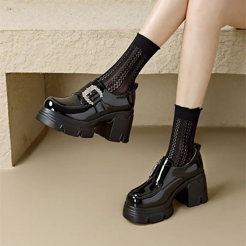 

Women's Loafers Style Mary Jane Shoes 2025 New Style Chunky Heel Slip On British Style Patent Leather Black Spring Autumn