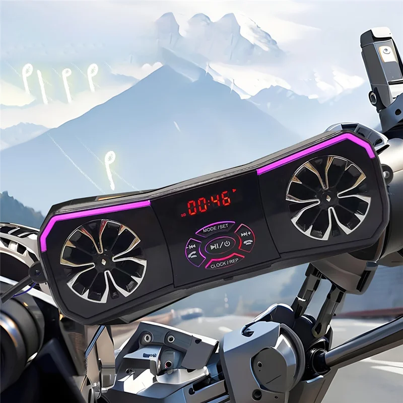 

Motorcycle Speakers Wireless Stereo Audio System 12V Handlebar Mount MP3 Player AUX-In USB FM Radio