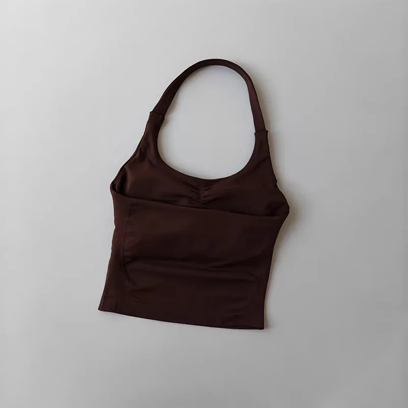 DFHKN Logo Dames Naadloze Halter Yoga Crop Top Hoge Elastische Sportbeha Fitness Workout Gym Hardlopen Ademend Activewear Tanktop