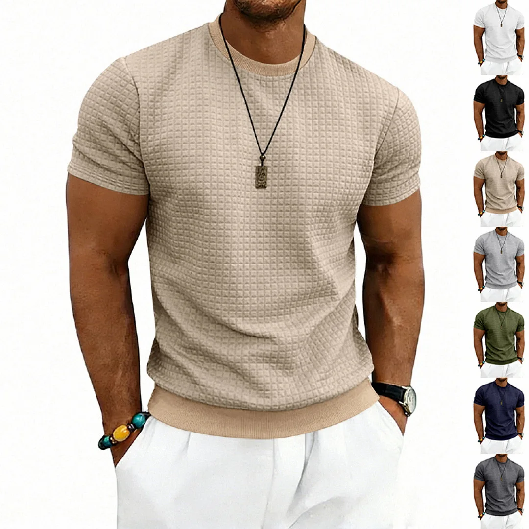 Cross-border summer men's sports old money style simple casual round neck texture short-sleeved T-shirt