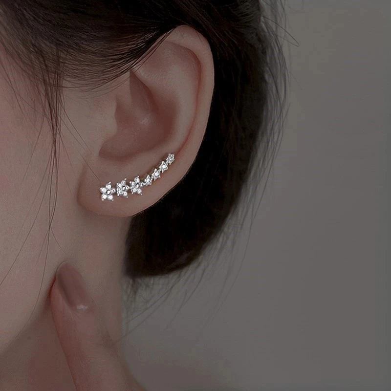 Fashion 925 Silver Needle Zircon Flower Star Stud Earrings For Women Niche Simple Style Party Jewelry Accessories Gifts eh1124