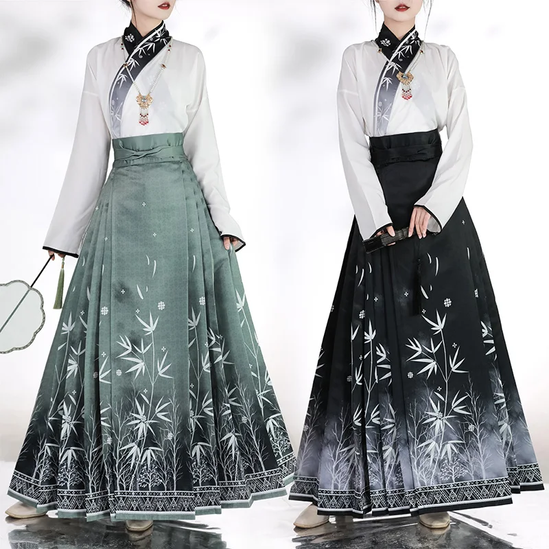 

Hanfu Horse Face Skirt Original Chinese Ming Dynasty Women's Traditional Dress Bamboo Skirt Daily Horse Face Pony Skirt