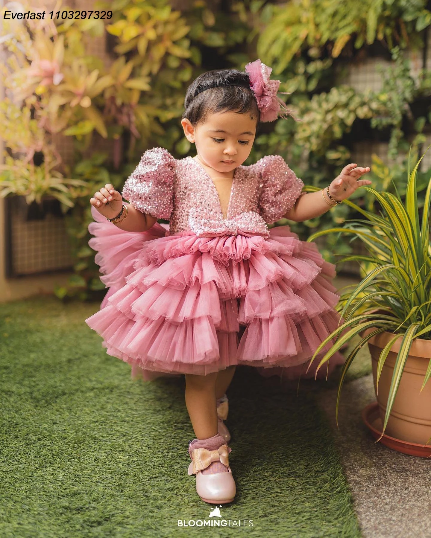 Evlas Roze Hoge Lage Pailletten Bloemenmeisjesjurk Voor Bruiloftsgelaagde Kinderfeestmeisjes Optocht Verjaardagsjurk Voor Fotoshoot Tfd143