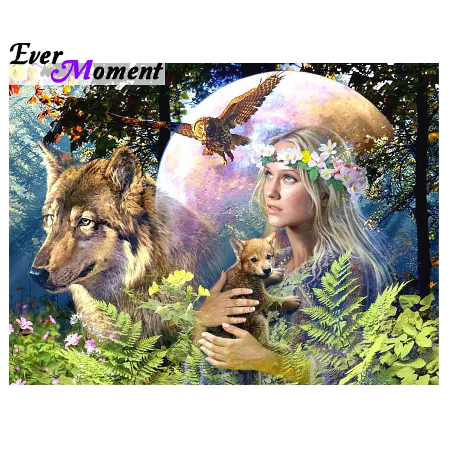 

Алмазная картина волк и женщина девушка полный квадрат diy 5d алмазная вышивка набор для рисования хобби продукт подарок ASF794