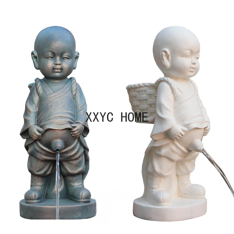 

TT Pee Boy Water Fountain Cute Zen Little Monk Urine Children Sculpture Garden Landscape Fish Pond Decorative Crafts