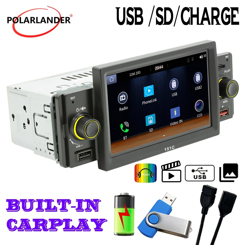 

Автомагнитола SWM151C 5 дюймов 1DIN MP5-плеер с Bluetooth, CarPlay, Android Auto, FM-радио, USB, TF, 60Wx4