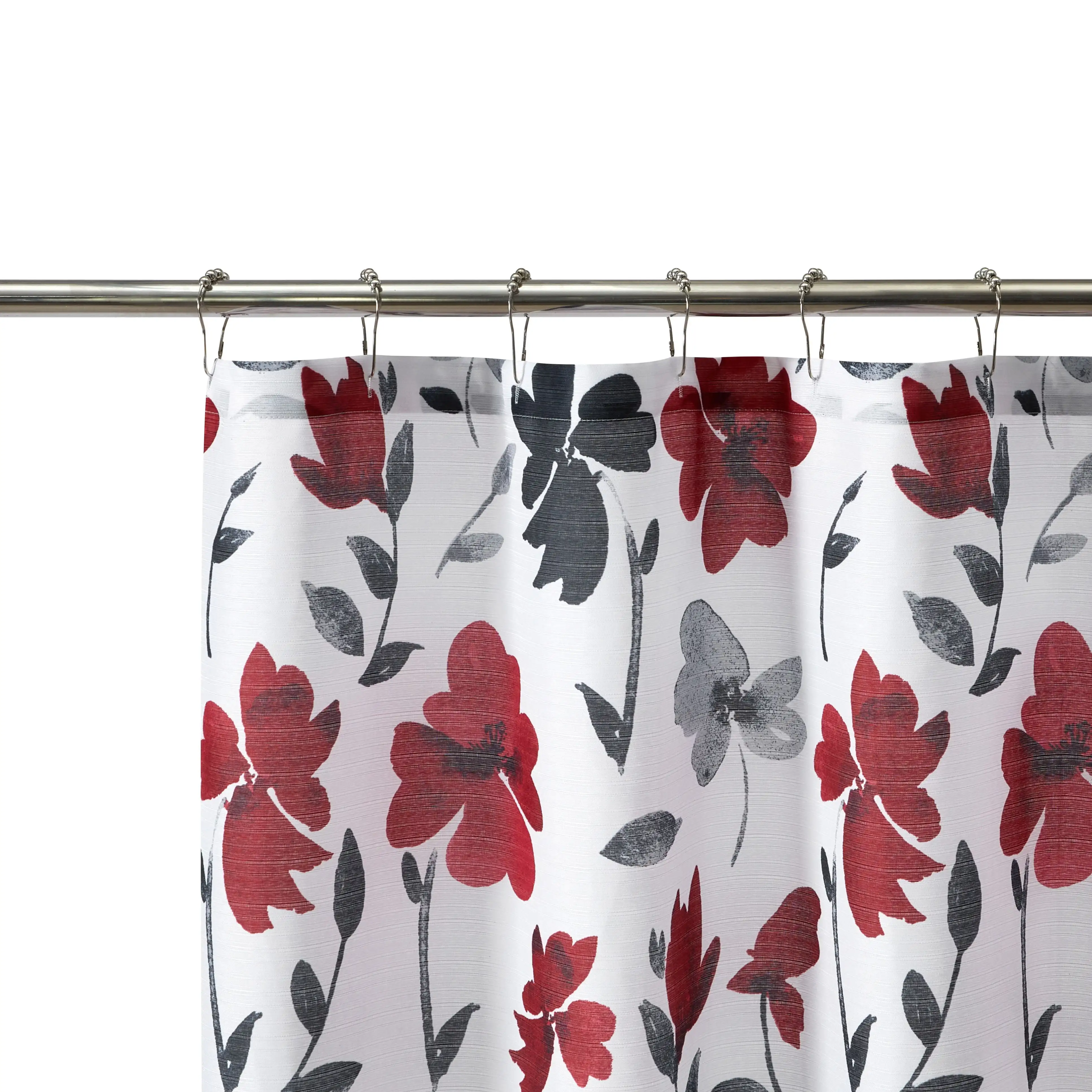 Zwart rood en grijs bloemen douchegordijn, 72" X 72", polyester, douchegordijn, gordijn