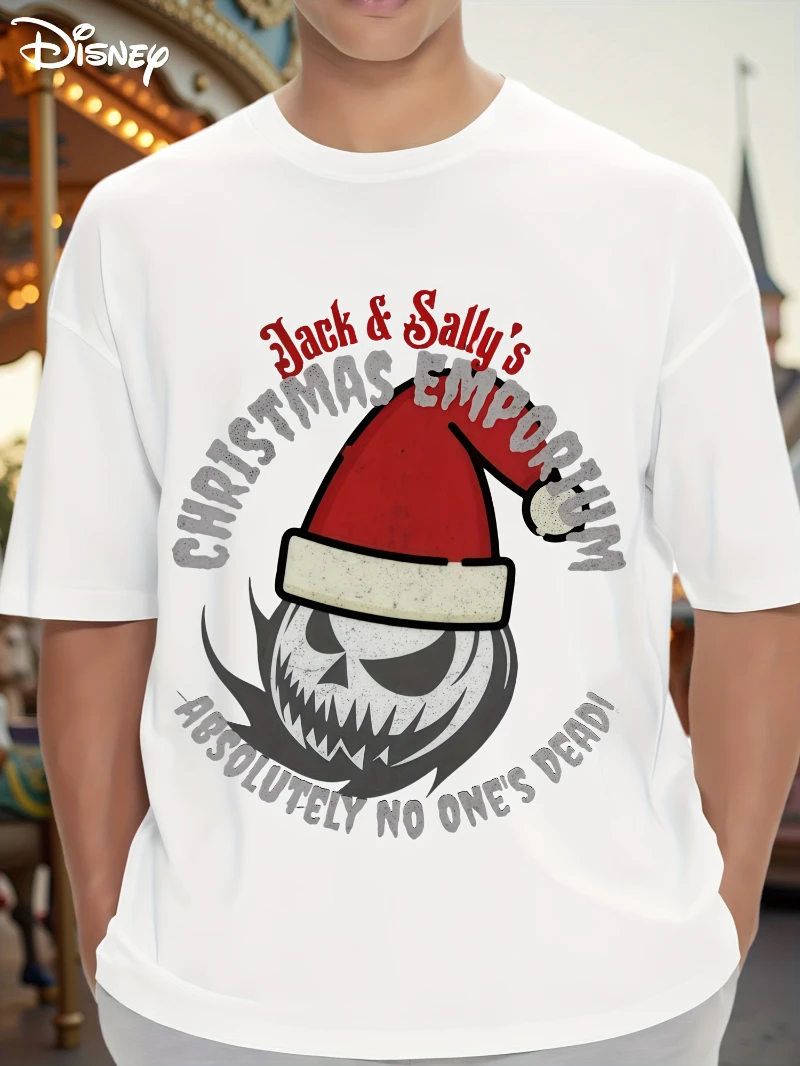 

Летняя мужская футболка с рисунком Джека и Салли Disney «Кошмар перед Рождеством» — официальная рождественская футболка с короткими рукавами