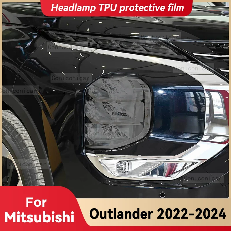 

For Mitsubishi OUTLANDER 2022-2024 Car Headlight Smoked Black TPU Protective Film Front Light Tint Change Color Cover Sticker
