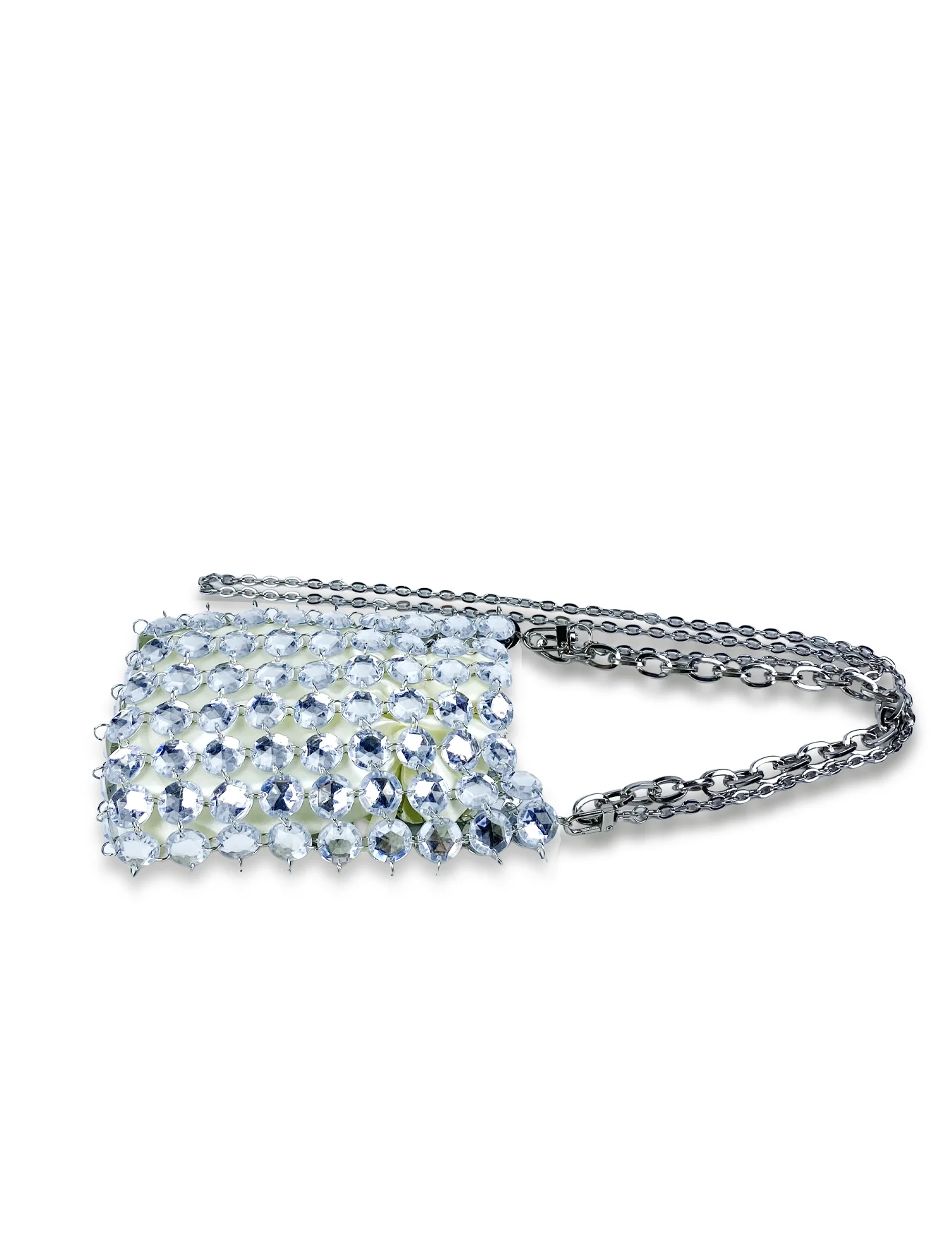 24가지 여름 신상 니치 캔디 컬러 수제 크리스탈 가방, 레트로 요정풍 비즈 가방, 투명한 사선 크로스 폰 가방