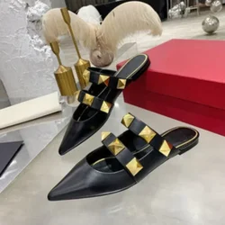 2024 Summer New Fashion Baotou Flat Slippers Female Rivet Female Sandals