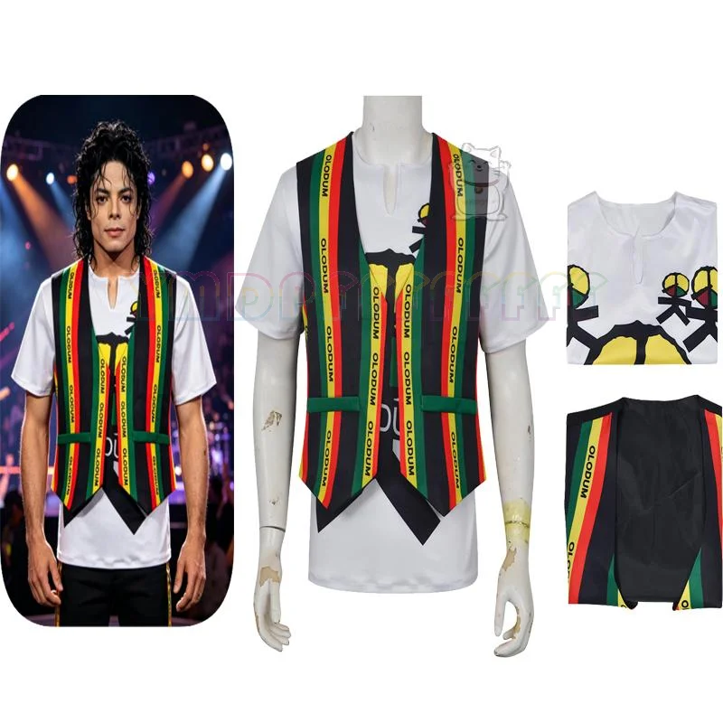 Classic idol Michael Jackson disguised as a dance imitator retro anti war OLODUM T-shirt vest peace vest Halloween cosplay se