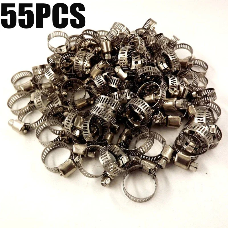 

55pcs 304 Stainless Steel Adjustable Drive Hose Clamp Hoop Hose Clamps Water Pipe Clamp 16mm to 25mm Fuel Line Worm Size Clip