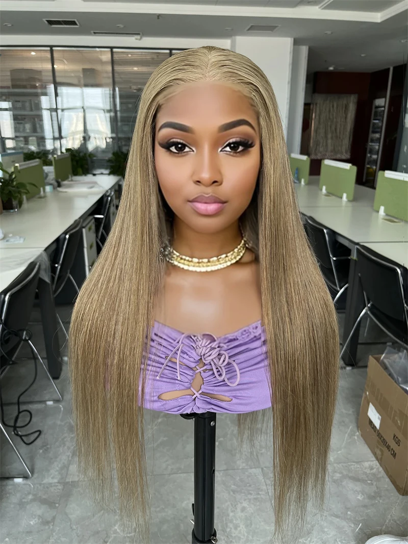 Perruque Lace Front Wig Naturelle Lisse, Cheveux Humains, 13x4, Transparent HD, Blond Miel Ombré, pour Femme