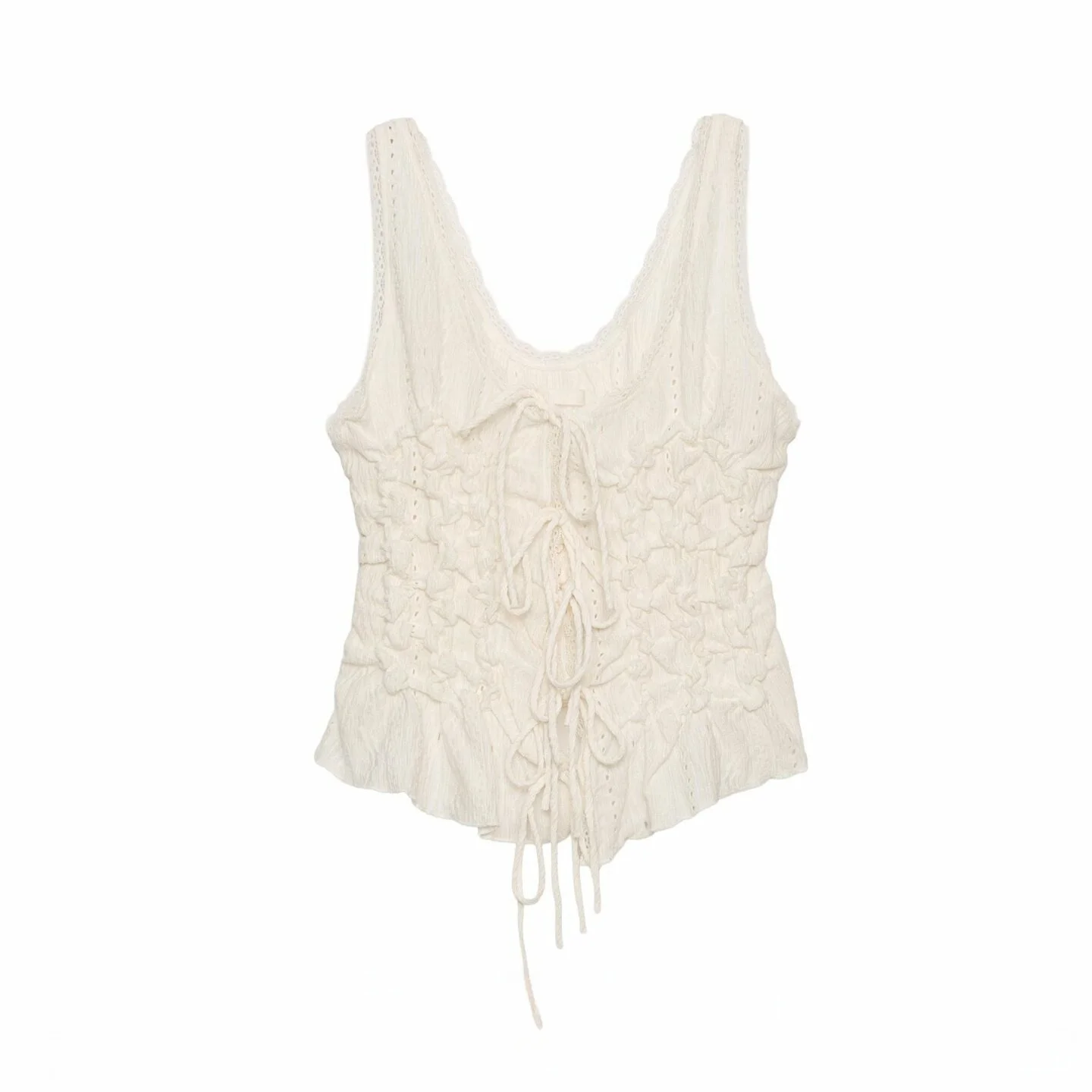 New Summer 2026 Women's Sleeveless round Neck Embroidered  Knot Strap Vest Top Cotton Short Length Slim Fit Outerwear